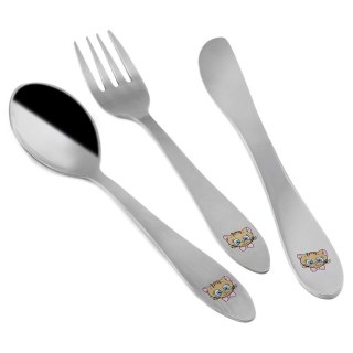 Zestaw Sztućce Widelec Łyżka Nóż dla Dzieci Małe Stalowe Kotek ORION 3 el.