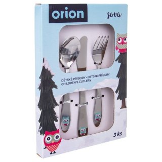 Zestaw Sztućów dla dzieci Łyżka Nóż Widelec Sowa Stalowe Trwałe ORION 3 el.