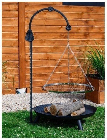 GRILL OGRODOWY na wysięgniku ŻURAW ruszt nierdzewny + palenisko + trójnóg AlfaStal Anna Kozik