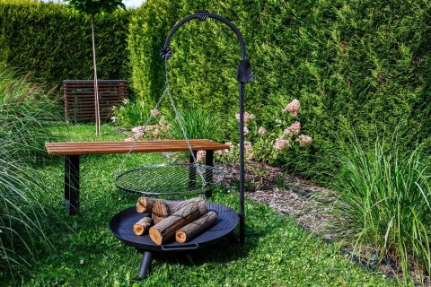 GRILL OGRODOWY na wysięgniku ŻURAW ruszt nierdzewny + palenisko + trójnóg AlfaStal Anna Kozik