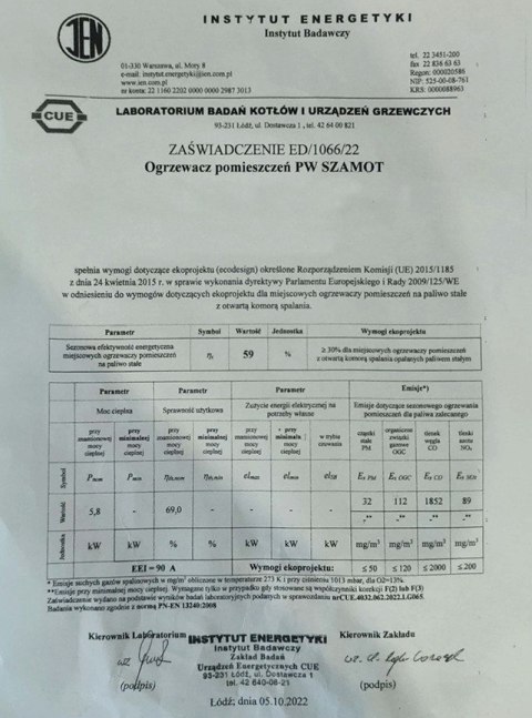 Piec Piecyk SZAMOTOWY Koza APOLLO + ZESTAW RUR ATEST POLSKA produkcja Owczarek