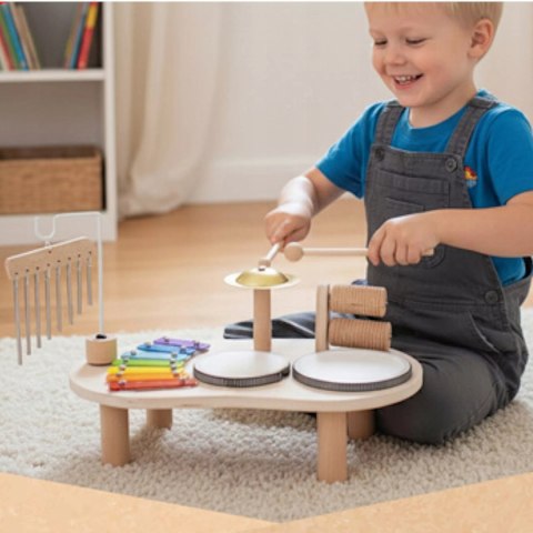 Drewniany stolik perkusyjny Montessori zestaw muzyczny dla dzieci