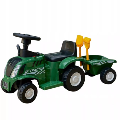 Elektryczny traktor jeździk na akumulator z przyczepą dźwiękami dla dzieci
