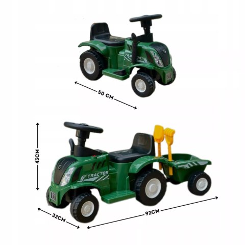 Elektryczny traktor jeździk na akumulator z przyczepą dźwiękami dla dzieci