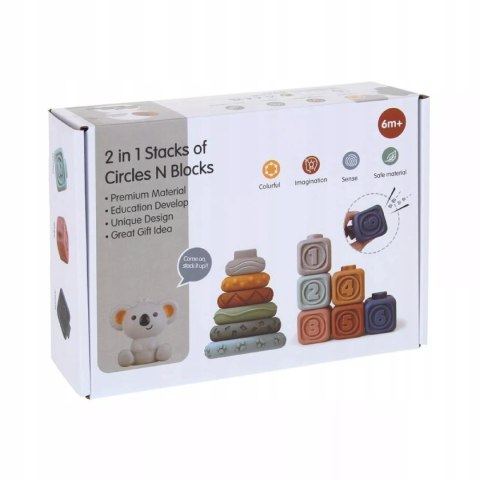 Klocki sensoryczne gumowe miękkie Montessori wieża piramida 13 el