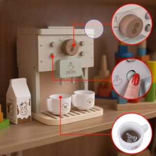 Drewniany ekspres do kawy dla dzieci z akcesoriami