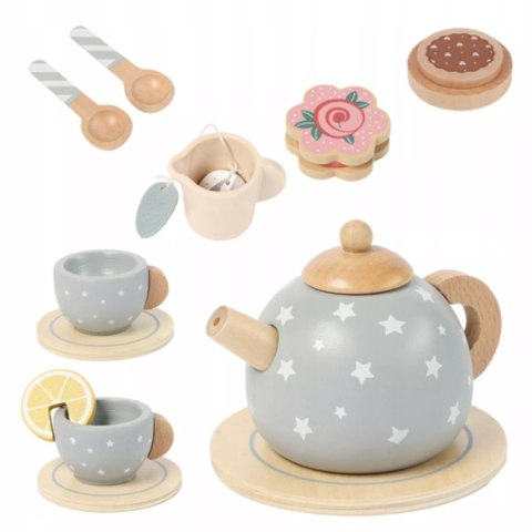 Drewniany zestaw do herbatki dla dzieci serwis do zabawy filiżanki szary