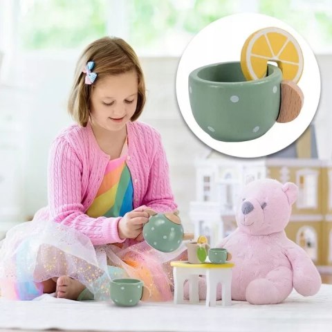 Drewniany zestaw do herbatki dla dzieci solidny serwis do zabawy filiżanki