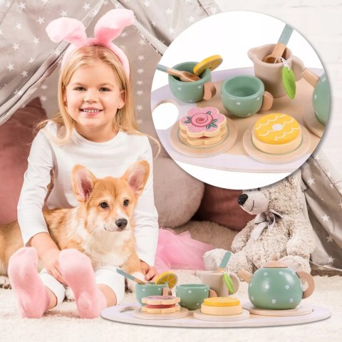 Drewniany zestaw do herbatki dla dzieci solidny serwis do zabawy filiżanki