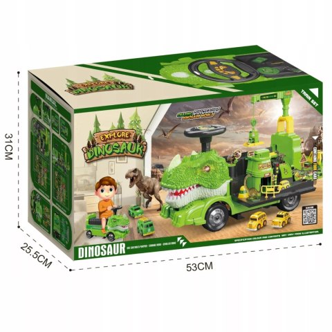 Jeździk 2w1 dinozaur + 4 autka rozkładany parking dźwig dźwięk ZH918