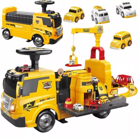 Jeździk 2w1pojazd budowlany + 4 autka rozkładany parking dźwig dźwięk ZH913