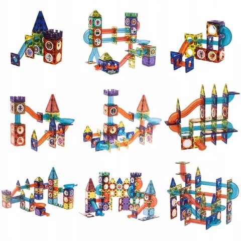 Klocki magnetyczne świecące tor kulkowy edukacyjny zestaw 75 elementów