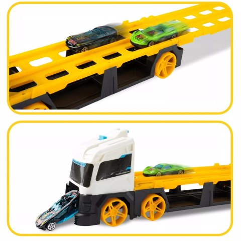 Laweta TIR 2w1 z Wyrzutnią Aut i Torem 125 cm + 2 Autka Wyścigowe