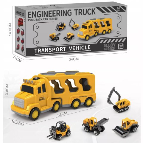 Zestaw laweta transportowa autka budowlane koparka dźwięk światło SX700-10