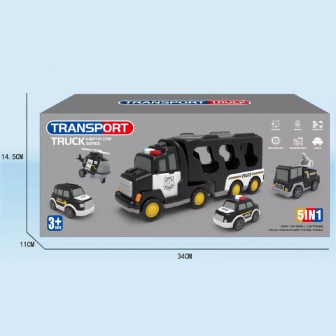 Zestaw laweta transportowa autka policyjne helikopter dźwięk SX600-23A