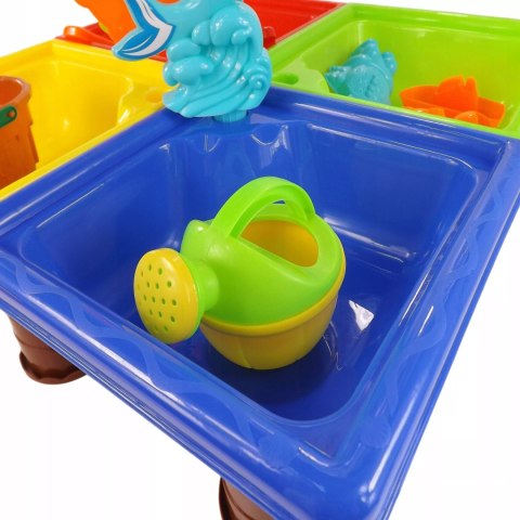 Stolik do piasku i do wody delfin młyn łopatka grabki foremki 25 el 9829