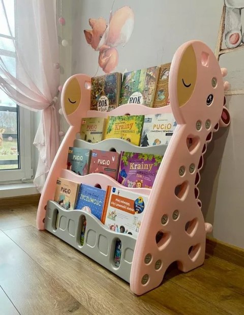 REGAŁ MONTESSORI NA KSIĄŻKI PÓŁKA SZAFKA ORGANIZER POKÓJ DZIECIĘCY ŻYRAFKA RÓŻOWY Z33R