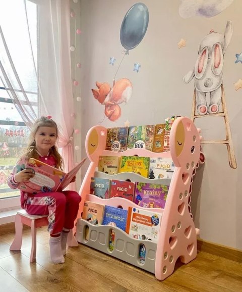 REGAŁ MONTESSORI NA KSIĄŻKI PÓŁKA SZAFKA ORGANIZER POKÓJ DZIECIĘCY ŻYRAFKA RÓŻOWY Z33R