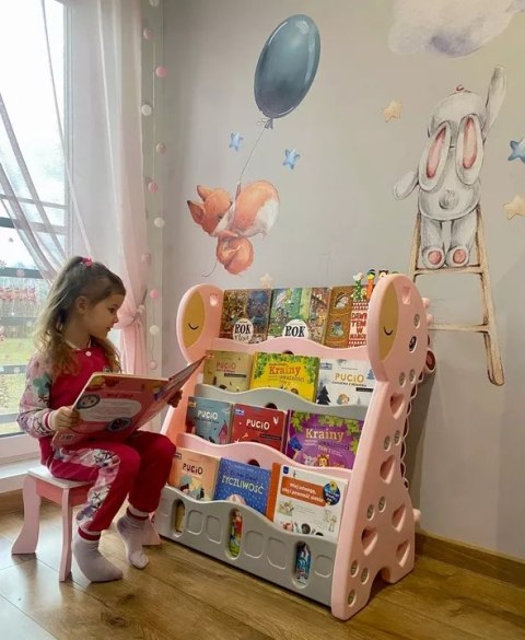 REGAŁ MONTESSORI NA KSIĄŻKI PÓŁKA SZAFKA ORGANIZER POKÓJ DZIECIĘCY ŻYRAFKA RÓŻOWY Z33R