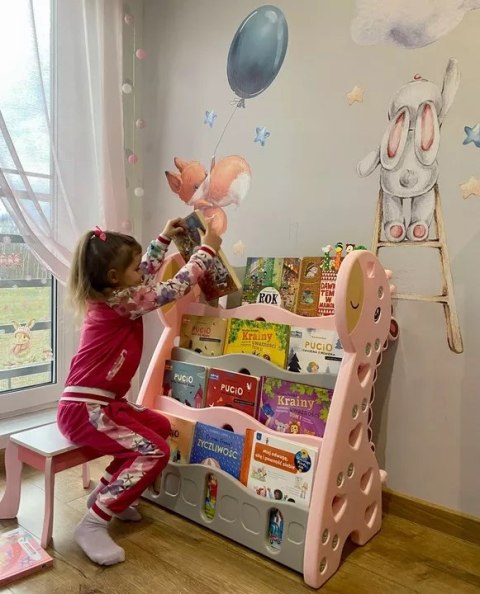 REGAŁ MONTESSORI NA KSIĄŻKI PÓŁKA SZAFKA ORGANIZER POKÓJ DZIECIĘCY ŻYRAFKA RÓŻOWY Z33R