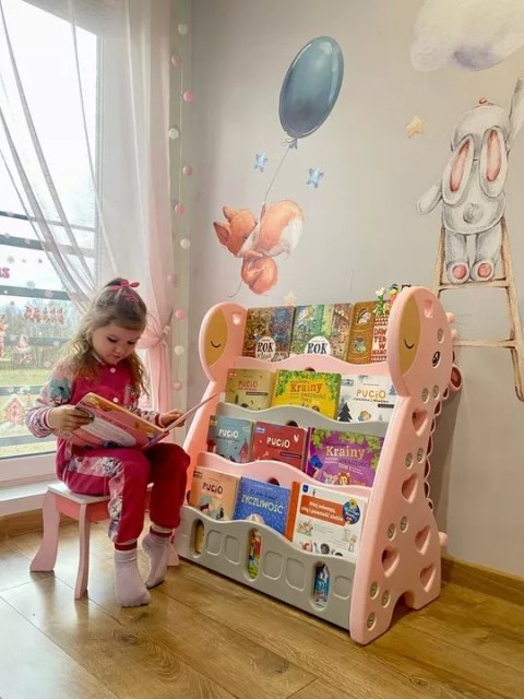 REGAŁ MONTESSORI NA KSIĄŻKI PÓŁKA SZAFKA ORGANIZER POKÓJ DZIECIĘCY ŻYRAFKA RÓŻOWY Z33R