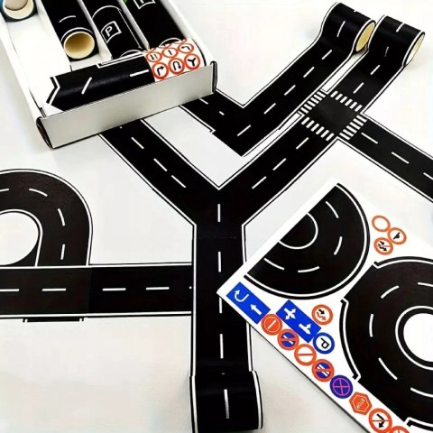 Zestaw 28 rolek taśma samoprzylepna droga jezdnia ulica naklejki znaki