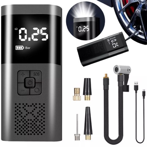 Akumulatorowa pompka elektryczna mini kompresor samochodowy flashlight SOS