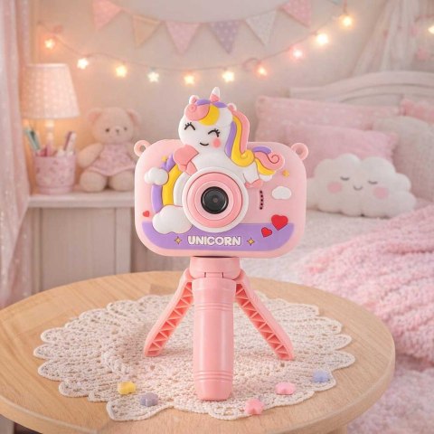 Aparat fotograficzny cyfrowy dla dzieci na statywie jednorożec różowy Kik Sp. z o. o. Sp. k.