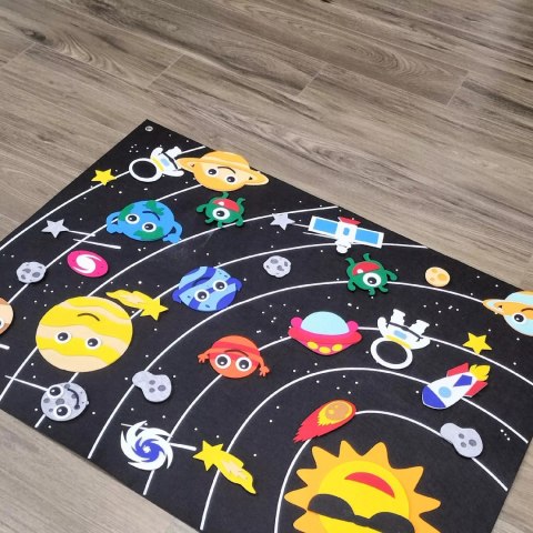 Edukacyjna Mata Filcowa Montessori Układ Słoneczny Kosmos Tablica na Rzepy