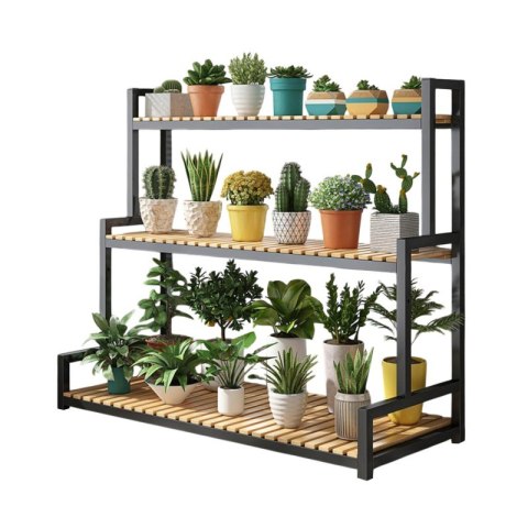 Kwietnik, regał, stojak na kwiaty 3 poziomowy, 120 x 40 x 95cm, czarny SZ47CZ