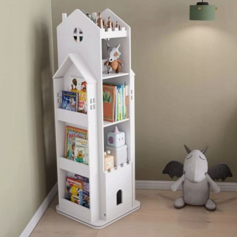 REGAŁ NA KSIĄŻKI OBROTOWY PÓŁKA DOMEK ORGANIZER POKÓJ DZIECIĘCY BIAŁY WF