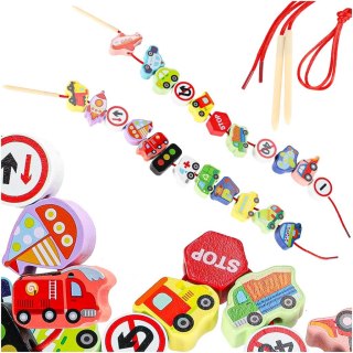 Klocki drewniane do nawlekania pojazdy znaki drogowe Kik Sp. z o. o. Sp. k.