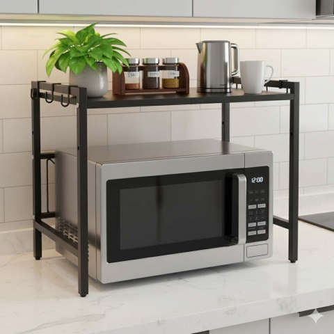 Półka kuchenna nad mikrofalówkę organizer regulowany metalowy 6 wieszaków Kik Sp. z o. o. Sp. k.