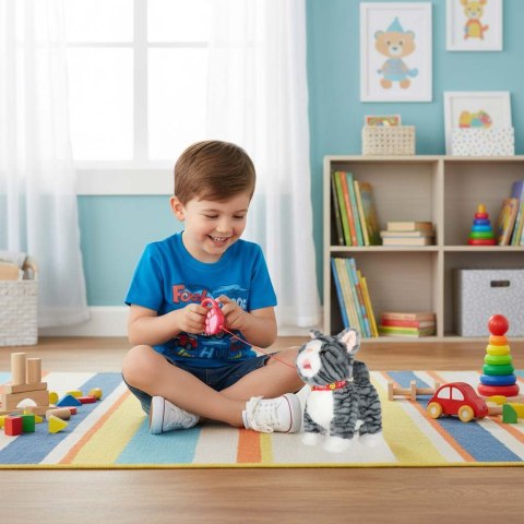 Kotek interaktywny na smyczy miauczy chodzi rusza ogonem szary Kik Sp. z o. o. Sp. k.