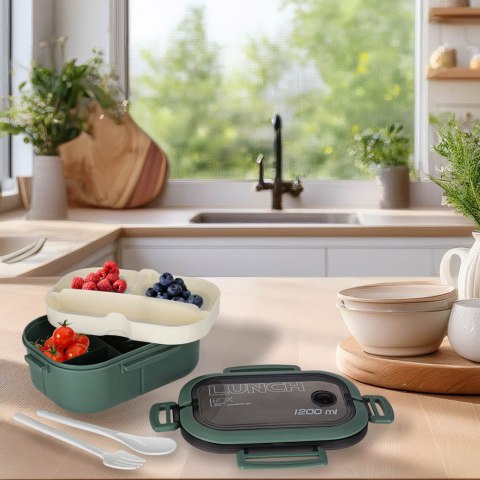 Lunch box śniadaniówka pudełko śniadaniowe z przegródkami dzielone 1200ml zielone Kik Sp. z o. o. Sp. k.