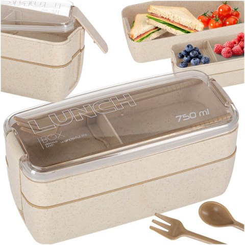 Lunch box śniadaniówka pudełko śniadaniowe z przegródkami dzielone 750ml beżowe Kik Sp. z o. o. Sp. k.