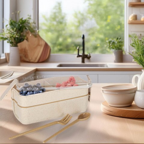 Lunch box śniadaniówka pudełko śniadaniowe z przegródkami dzielone 750ml beżowe Kik Sp. z o. o. Sp. k.