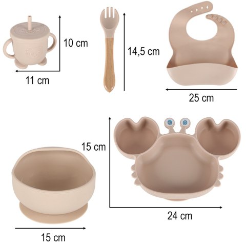 Naczynia silikonowe dla dzieci niemowląt krab zestaw 9 elementów beżowe Kik Sp. z o. o. Sp. k.