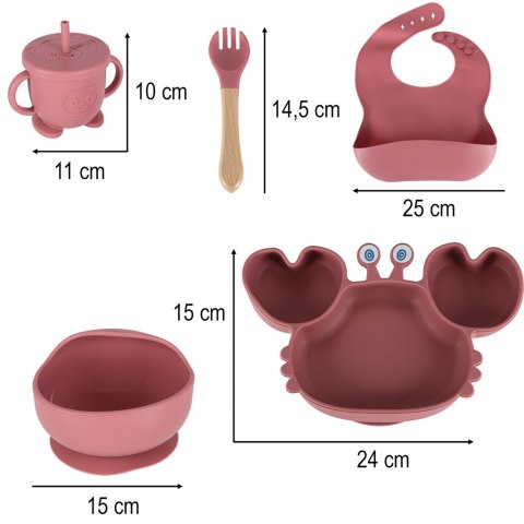 Naczynia silikonowe dla dzieci niemowląt krab zestaw 9 elementów ciemny róż Kik Sp. z o. o. Sp. k.