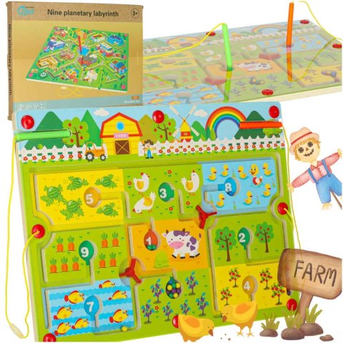 Gra labirynt magnetyczna planszowa drewniana do podróży farma 2 graczy Kik Sp. z o. o. Sp. k.