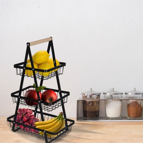 Kosz na owoce i warzywa piętrowy patera trzypoziomowa metal drewno Kik Sp. z o. o. Sp. k.