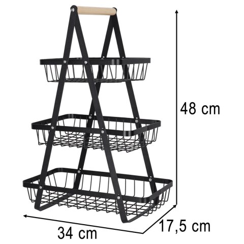 Kosz na owoce i warzywa piętrowy patera trzypoziomowa metal drewno Kik Sp. z o. o. Sp. k.