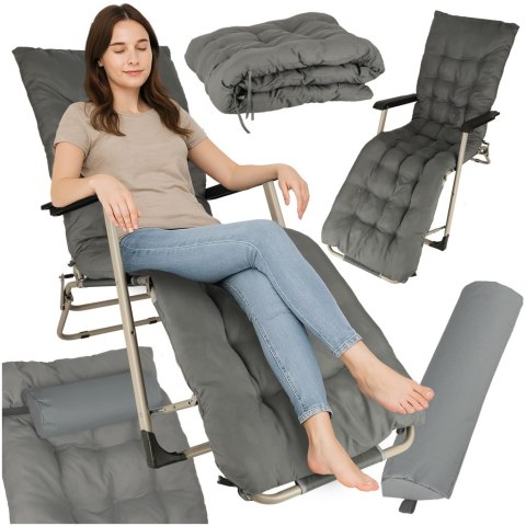 Leżak ogrodowy LUARO fotel składany turystyczny z poduszką szary Kik Sp. z o. o. Sp. k.