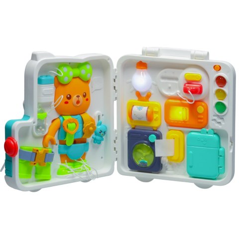 Tablica manipulacyjna sensoryczna montessori walizka pokrętła miś XXL światło dźwięk Kik Sp. z o. o. Sp. k.