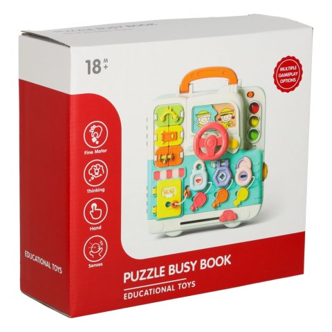 Tablica manipulacyjna sensoryczna montessori walizka pokrętła miś XXL światło dźwięk Kik Sp. z o. o. Sp. k.