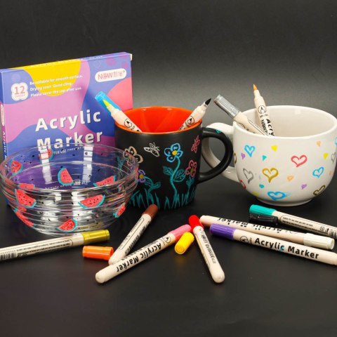 Markery akrylowe do tkanin kamieni pisaki flamastry mazaki wodoodporne DIY 12 szt. Kik Sp. z o. o. Sp. k.