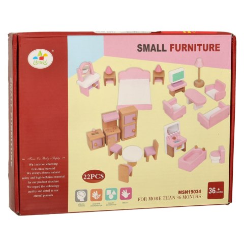 Mebelki do domku dla lalek salon sypialnia łazienka kuchnia drewniane różowe Kik Sp. z o. o. Sp. k.