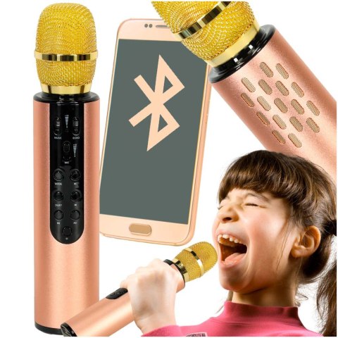 Mikrofon bezprzewodowy karaoke dla dzieci głośnik Bluetooth 2000mAh karta SD USB wysoka jakość złoty Kik Sp. z o. o. Sp. k.