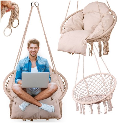 Huśtawka ogrodowa LUARO bocianie gniazdo z poduszką XXL ecru 80cm 150kg Kik Sp. z o. o. Sp. k.