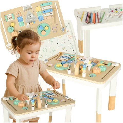 Tablica manipulacyjna LULILO LUDO stolik drewniany sensoryczny 2w1 miętowy Kik Sp. z o. o. Sp. k.